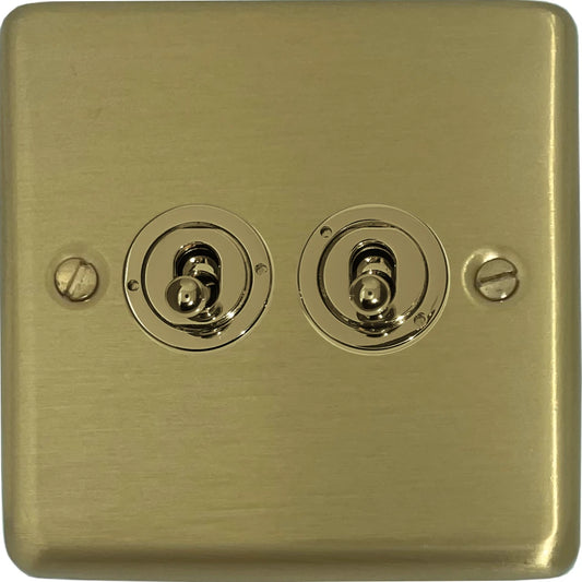 Contour Satin Brass 2 Gang Toggle Switch