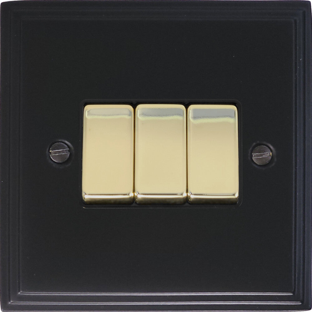 Victorian Flat Black 3 Gang Switch