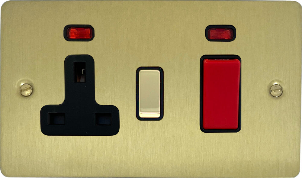 Flat Satin Brass 45 Amp Switch & 13 A Socket