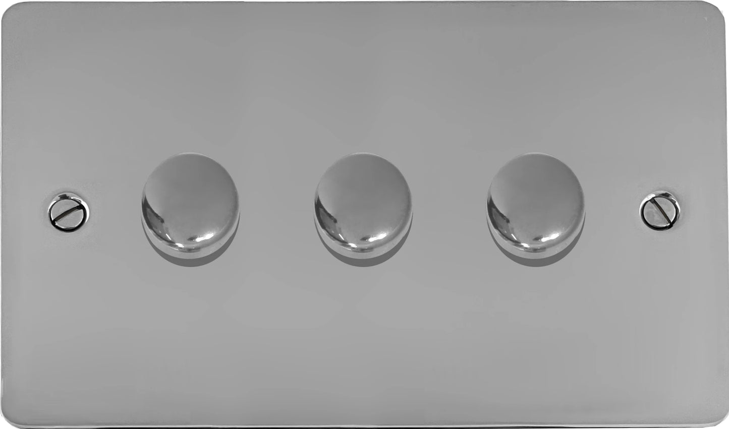 Flat Polished Chrome 3 Gang 120W LED Dimmer