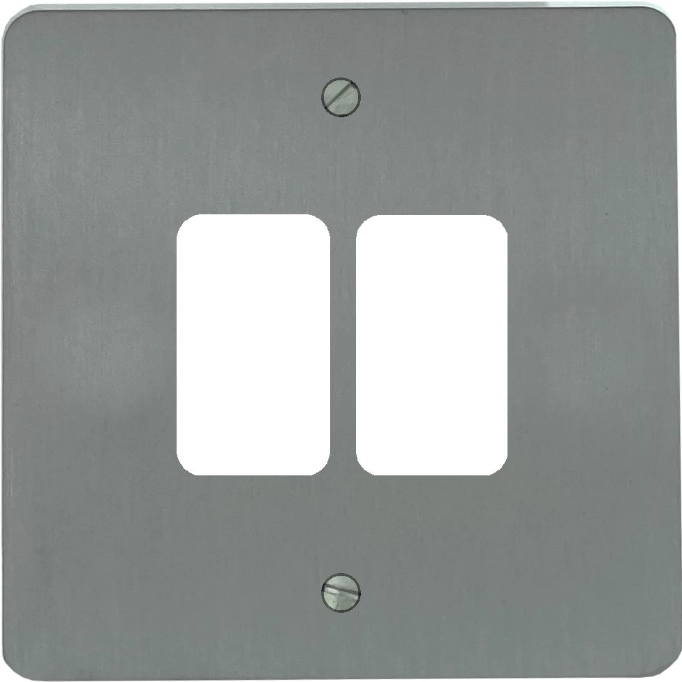 Flat Brushed Steel 2 Gang Grid Plate