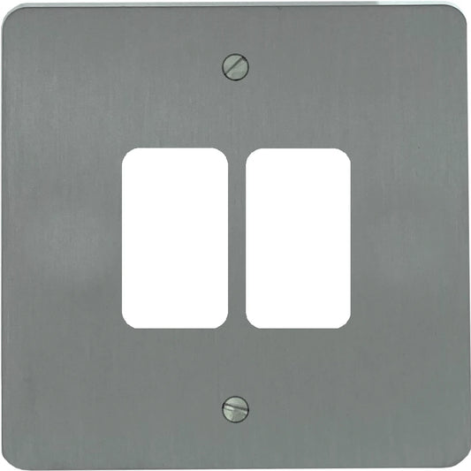 Flat Brushed Steel 2 Gang Grid Plate