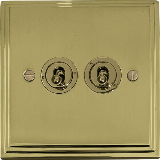 Victorian Polished Brass 2 Gang Toggle Switch