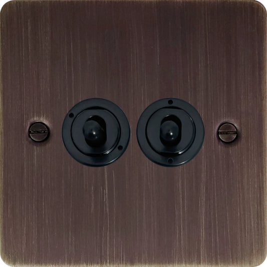 Flat Antique Copper 2 Gang Toggle (Flat Black Toggle)