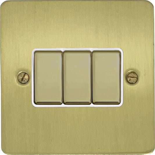 Flat Satin Brass 3 Gang Switch