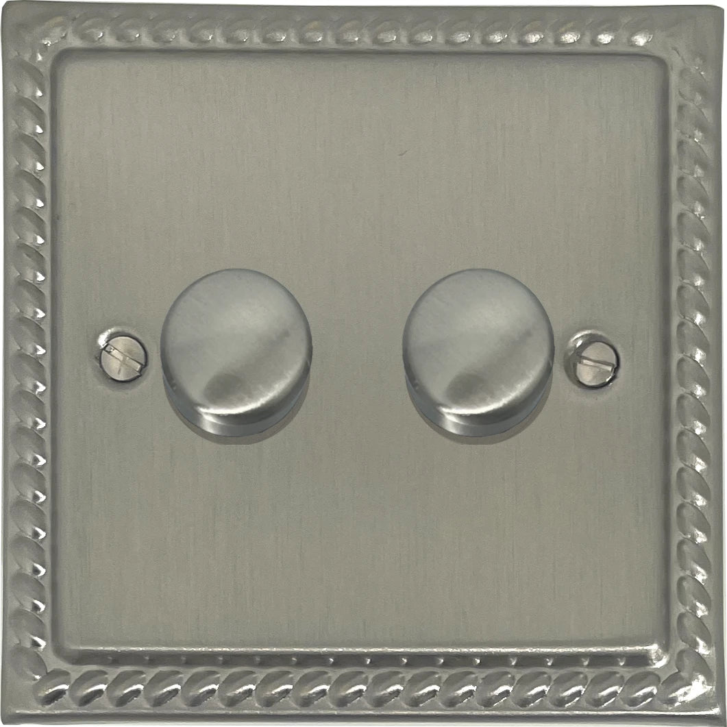 Georgian Satin Nickel 2 Gang LED Dimmer 120W