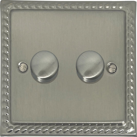 Georgian Satin Nickel 2 Gang LED Dimmer 120W
