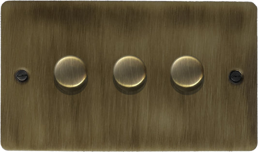 Flat Antique Brass 3 Gang LED Dimmer