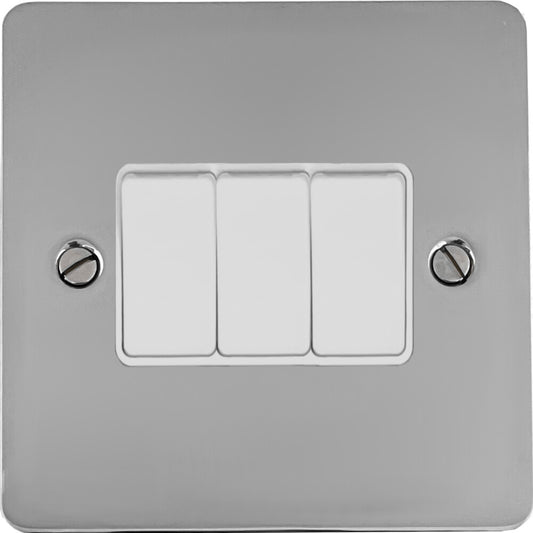 Flat Polished Chrome 3 Gang 2 Way Switch