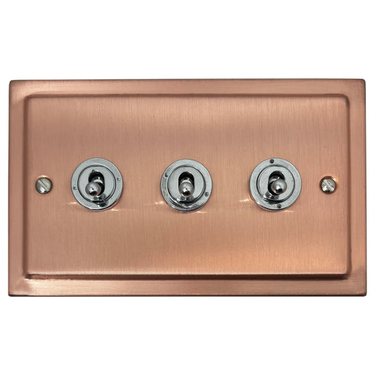 Victorian Rose Gold 3 Gang Grid Toggle Plate