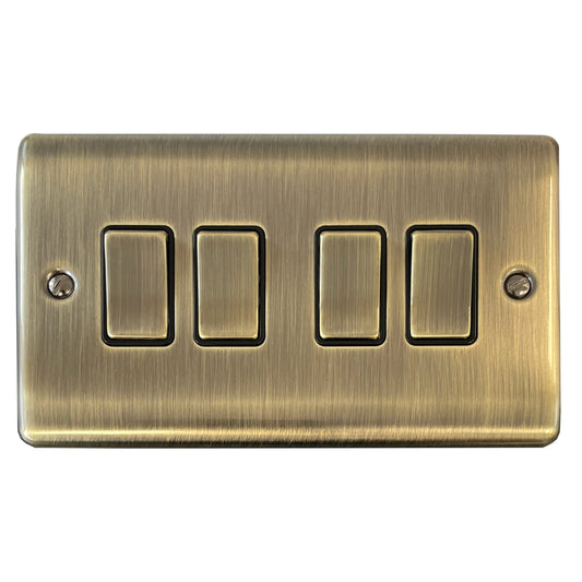 Basics Antique Brass 4 Gang Light Switch - Basics range electrical switch
