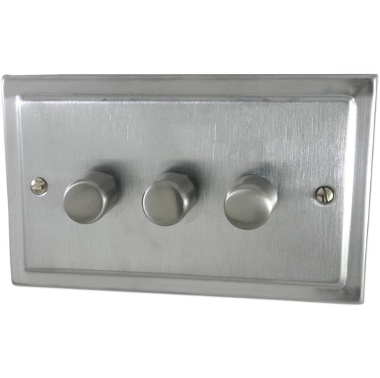 Victorian Satin Chrome 3 Gang LED Dimmer - Victorian Cast range electrical dimmer