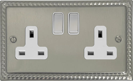 Georgian  Satin Nickel  2 Gang Socket