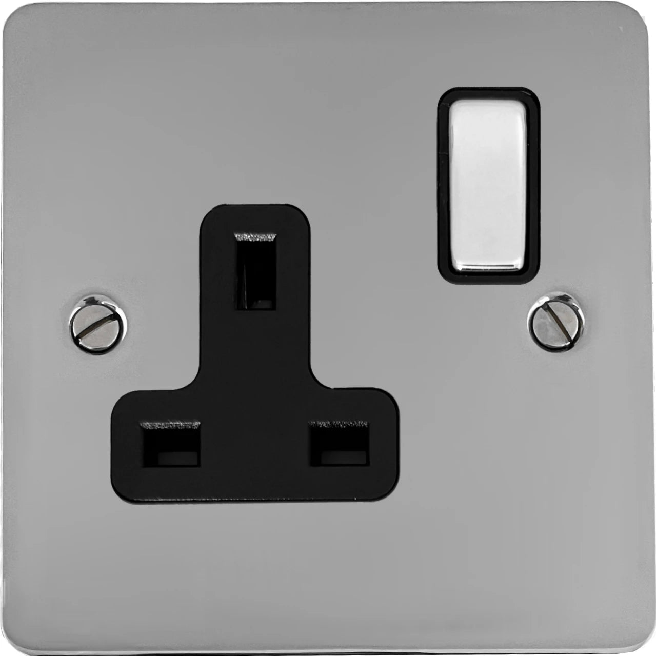 Flat Polished Chrome 1 Gang Switched Socket