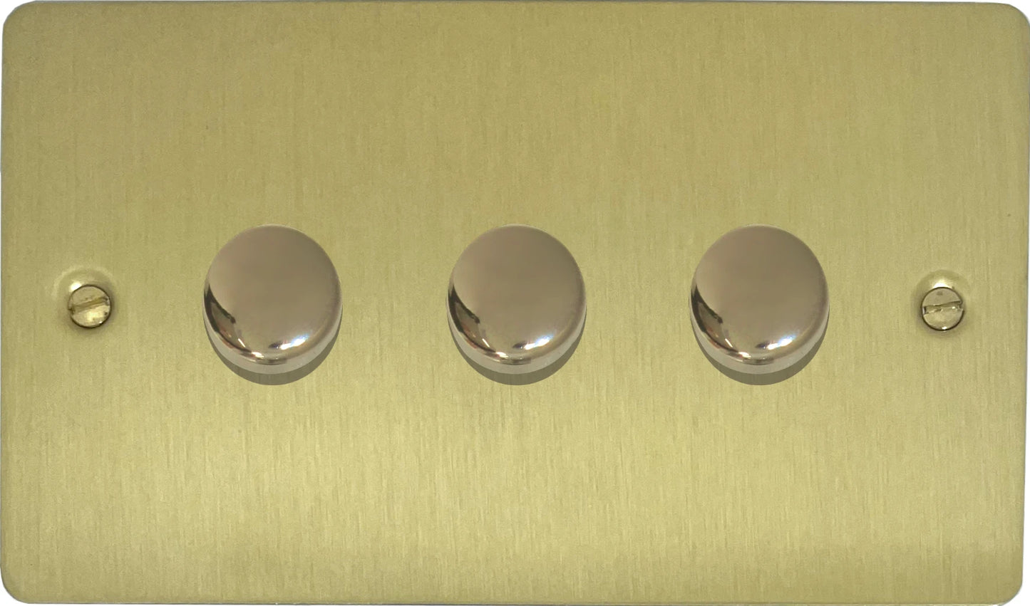 Flat Satin Brass 3 Gang LED Dimmer