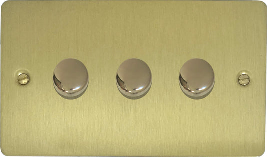 Flat Satin Brass 3 Gang LED Dimmer