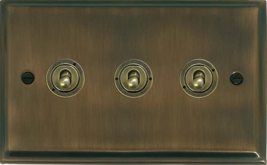 Deco Antique Brass 3 Gang Toggle Switch