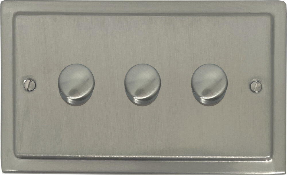 Victorian Satin Nickel 3 Gang 120W LED Dimmer