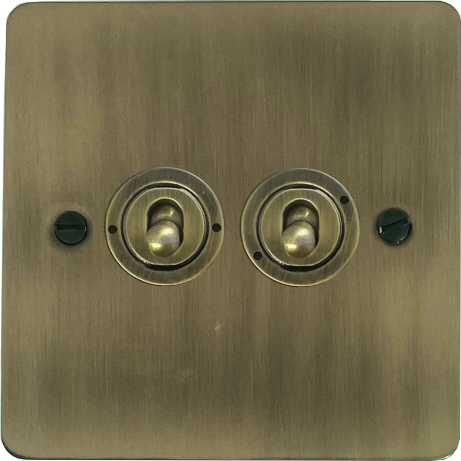 Flat Light Antique Brass 2 Gang Toggle Switch