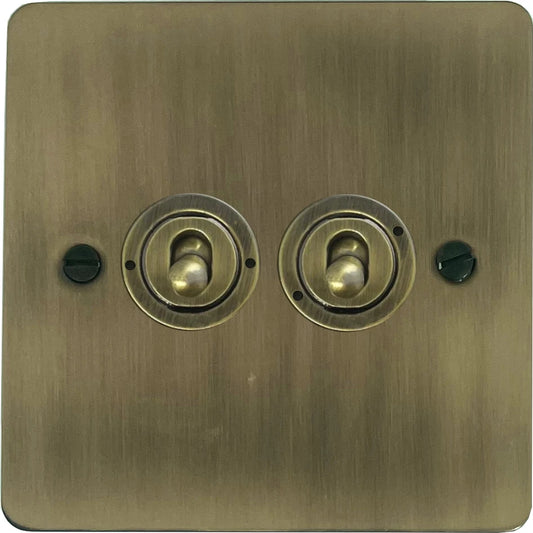 Flat Light Antique Brass 2 Gang Toggle Switch