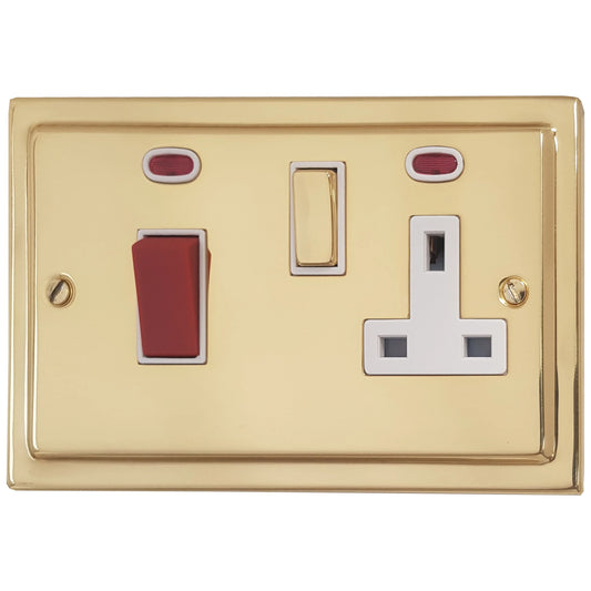 Victorian Polished Brass 45 Amp Switch & 13 A Socket