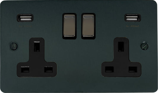 Flat Black Bronze 2 Gang Socket C/W Usb Ports
