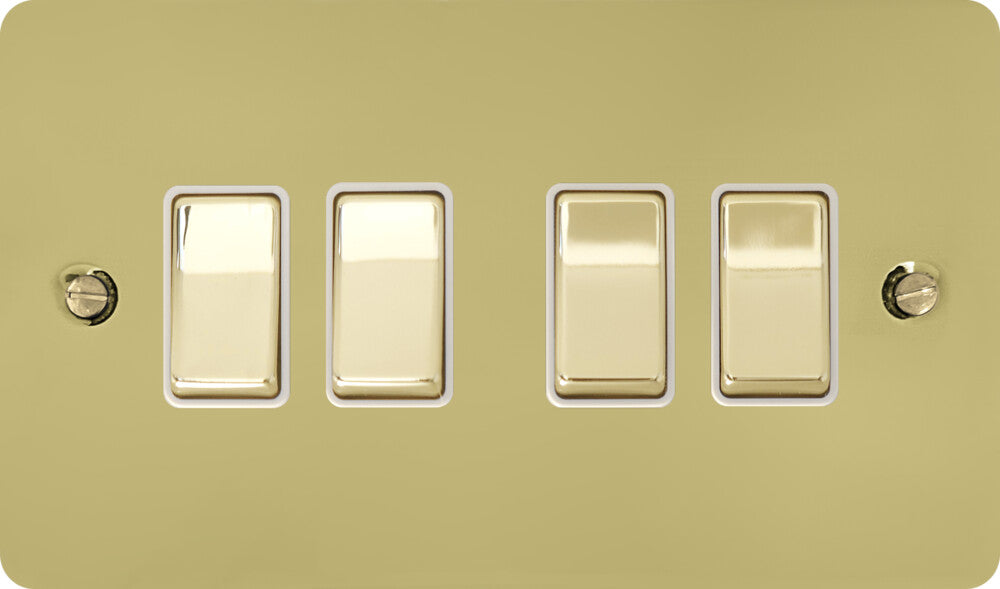 Flat Polished Brass 4 Gang Switch
