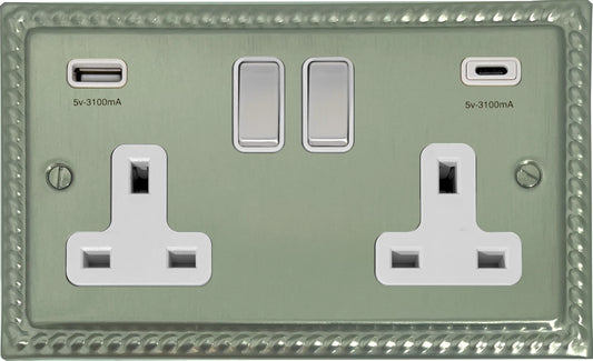 Monarch Satin Nickel 2 Gang USBC Socket