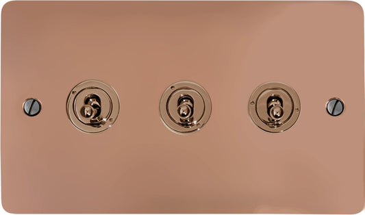 Flat Bright Copper 3 Gang Toggle