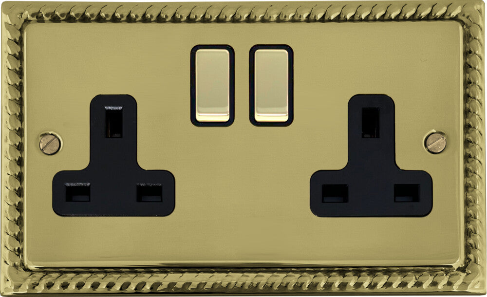 Georgian  Polished Brass  2 Gang Socket