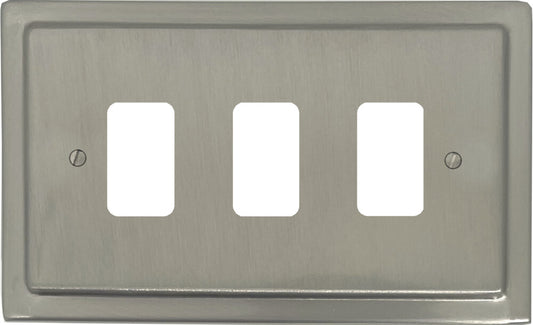Victorian Satin Nickel 3 Gang Grid Plate