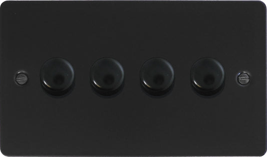 Flat Black 4 Gang LED Dimmer (Black Caps)