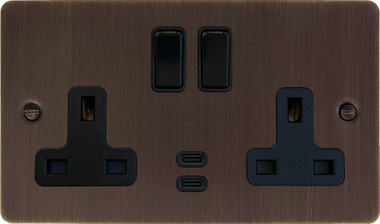Flat Antique Copper  2 Gang Socket with USBC