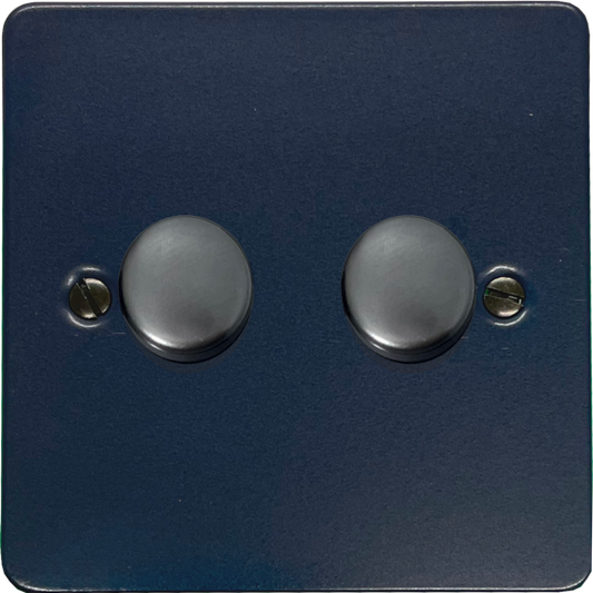 Flat Blue 2 Gang LED Dimmer (Black Caps)