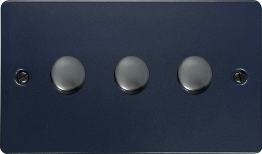 Flat Blue 3 Gang LED Dimmer ( Black Caps)