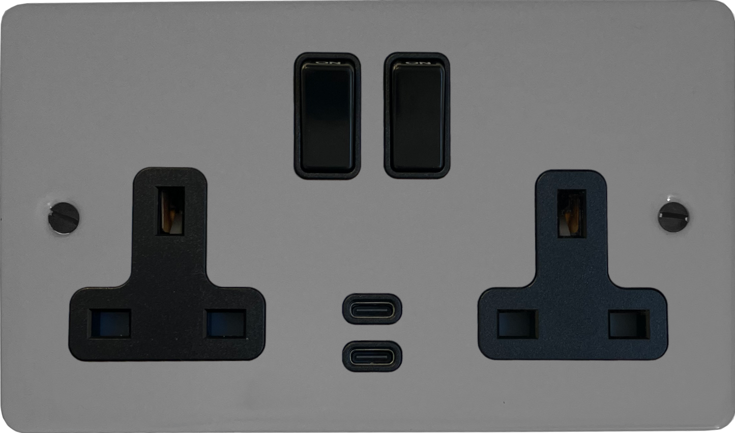 Flat Light Grey  2 Gang Socket with USBC