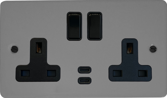 Flat Light Grey  2 Gang Socket with USBC