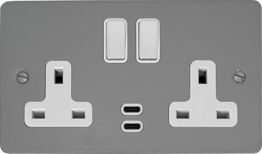 Flat Light Grey 2 Gang Socket C/W USBC Ports