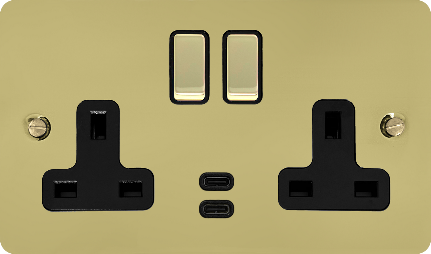 Flat Polished Brass 2 Gang Socket C/W USBC Ports