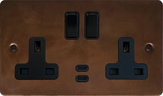 Flat Tarnished Copper  2 Gang Socket with USBC