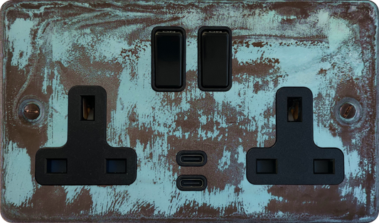 Flat Verdigris  2 Gang Socket with USBC