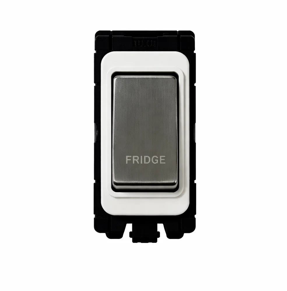 20A DP Switch - Engraved with - Fridge - White and Satin Chrome Switch