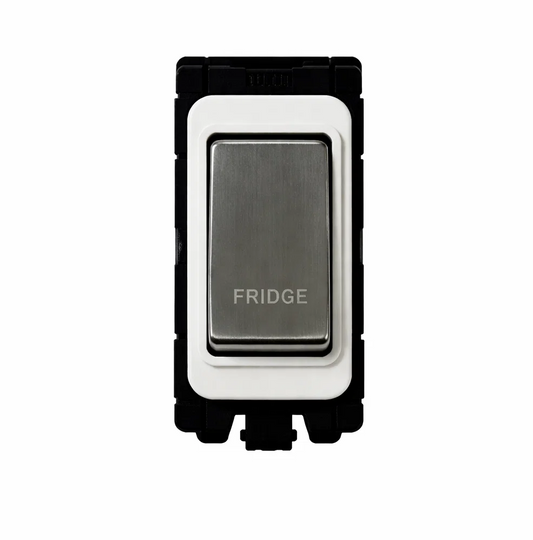 20A DP Switch - Engraved with - Fridge - White and Satin Chrome Switch