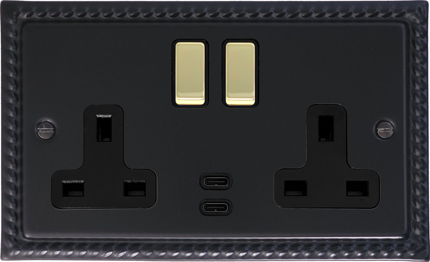 Georgian Flat Black 2 Gang USBC Socket