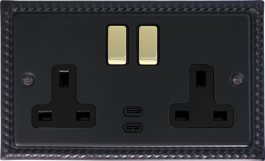 Georgian Flat Black 2 Gang USBC Socket