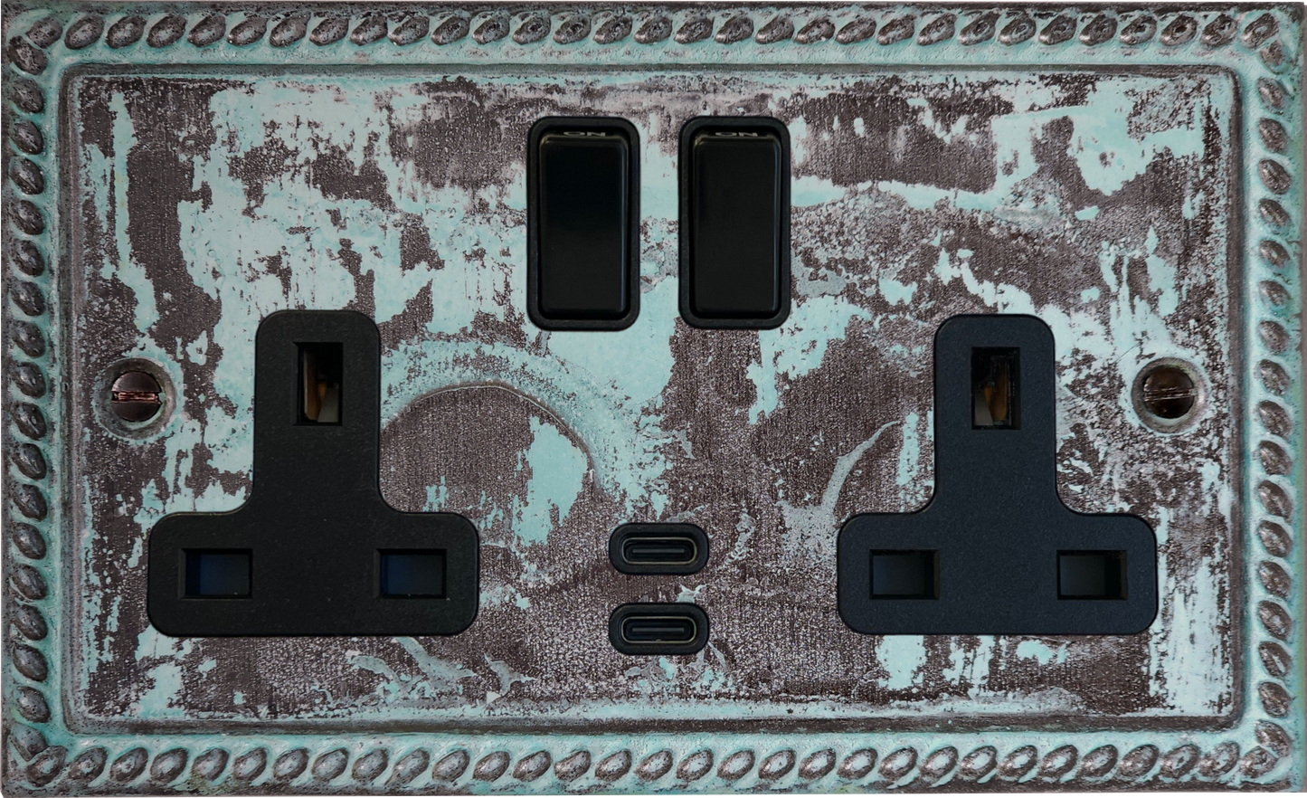 Georgian Verdigris  2 Gang Socket with USBC