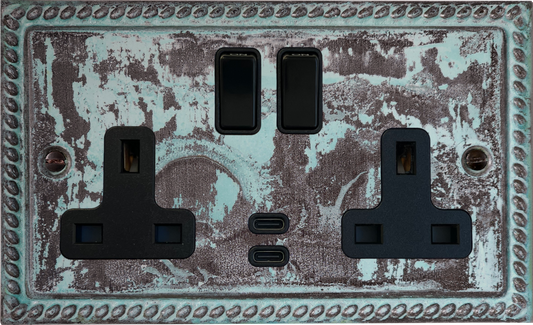 Georgian Verdigris  2 Gang Socket with USBC