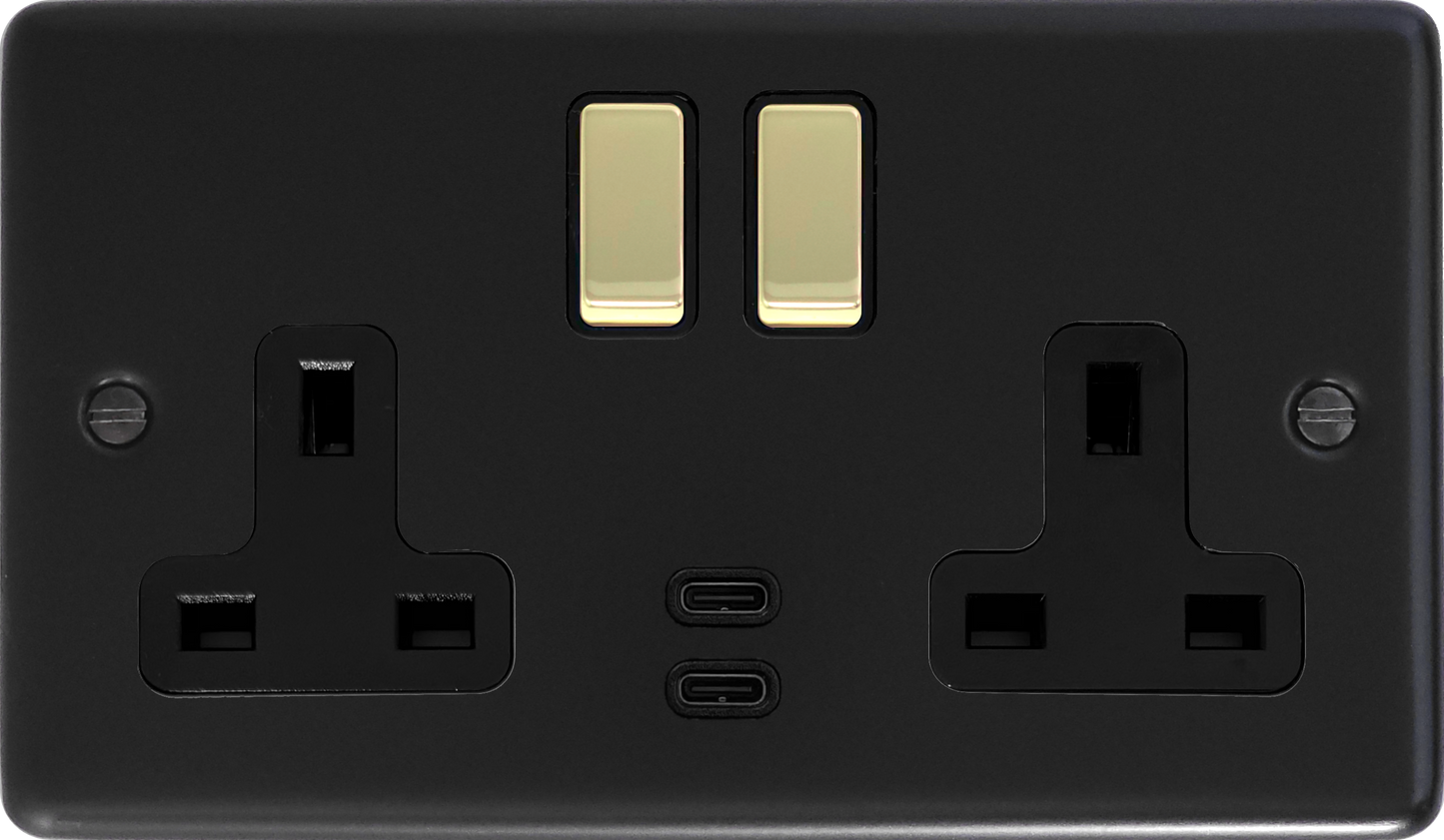 Contour Flat Black 2 Gang USBC Socket (Brass Switches)