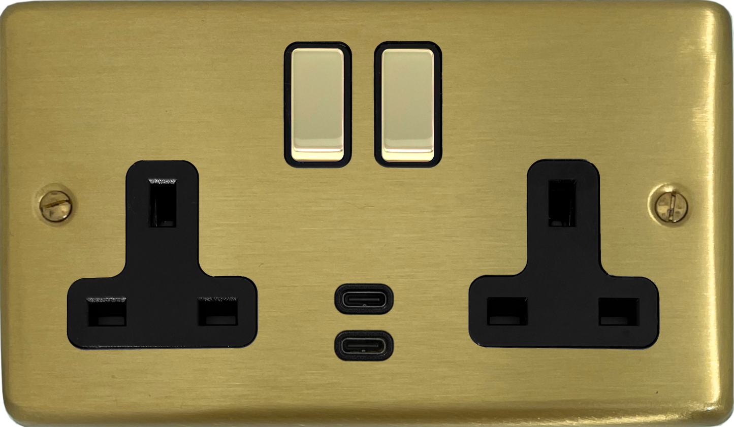 Contour Satin Brass 2 Gang Socket C/W USBC Ports