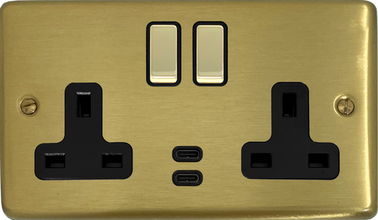 Contour Satin Brass 2 Gang Socket C/W USBC Ports